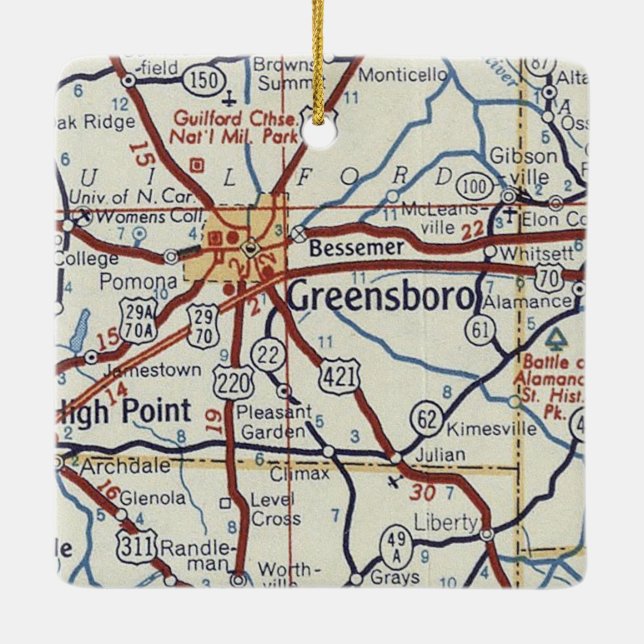Greensboro NC Vintage Map Ceramic Ornament (Back)