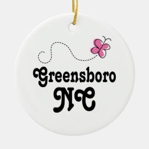 Greensboro North Carolina Pink Butterfly Ceramic Tree Decoration