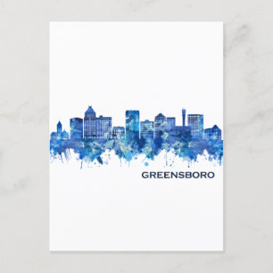 Greensboro North Carolina Skyline Blue Holiday Postcard