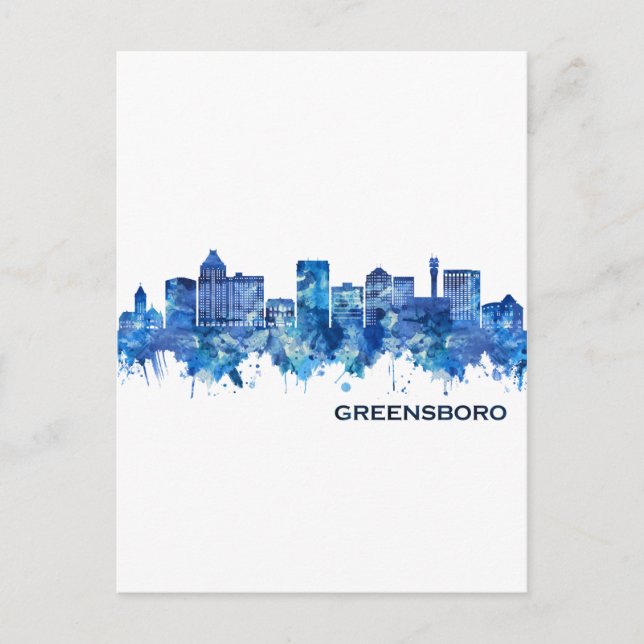 Greensboro North Carolina Skyline Blue Holiday Postcard (Front)
