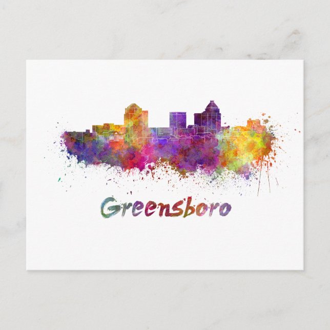 Greensboro skyline in watercolor postcard (Front)