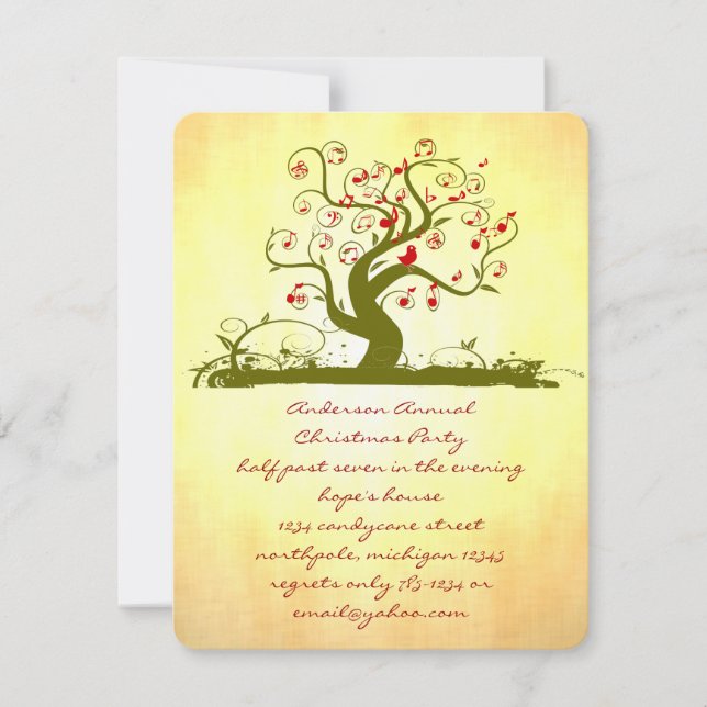 GreenT ree Bird Gold  Christmas Dinner Invite (Front)