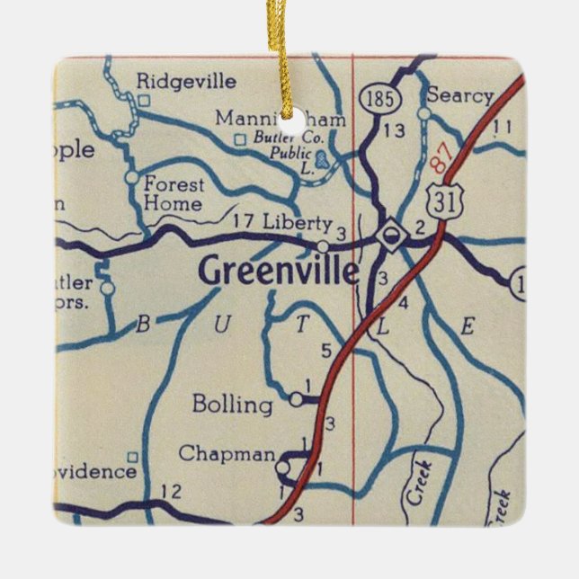 Greenville AL Vintage Map Ceramic Ornament (Front)