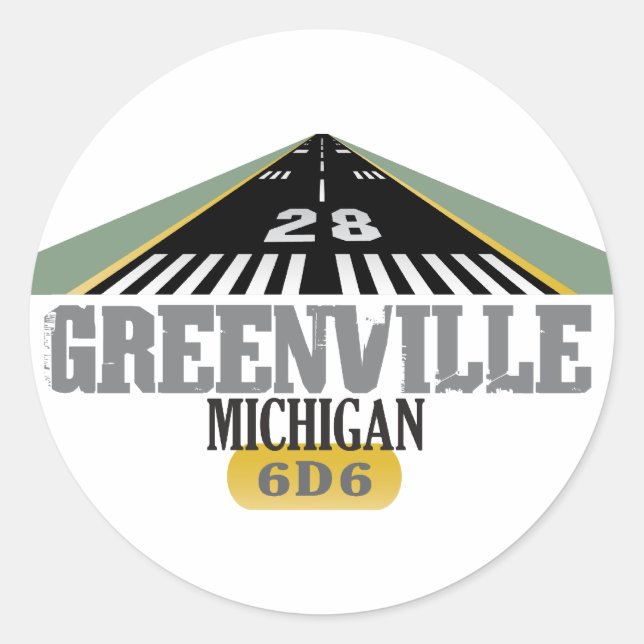 Greenville MI - Airport Runway Classic Round Sticker (Front)