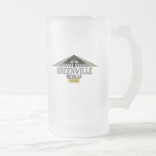 Greenville MI - Airport Runway Frosted Glass Beer Mug