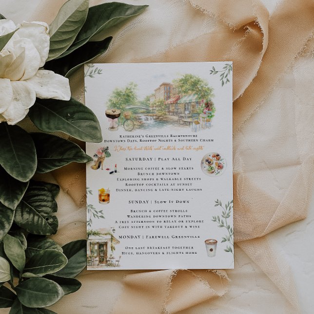 Greenville SC Bachelorette Weekend Itinerary Invitation (Creator Uploaded)