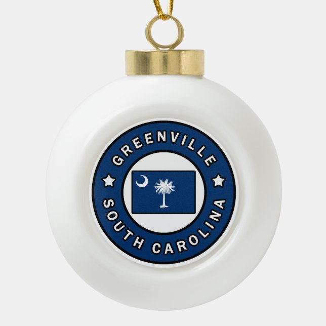 Greenville South Carolina Ceramic Ball Christmas Ornament (Front)