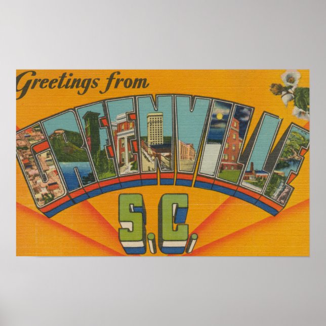 Greenville, South Carolina - Large Letter Scenes Poster (Front)