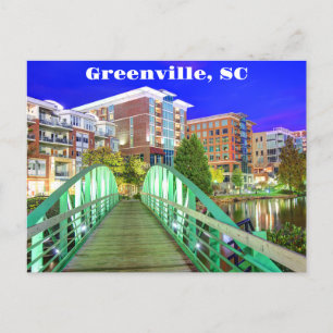 Greenville, South Carolina Reedy River at Night  Postcard