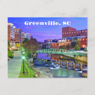 Greenville, South Carolina Reedy River at Night  Postcard