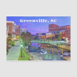 Greenville, South Carolina Reedy River at Night  Tissue Paper