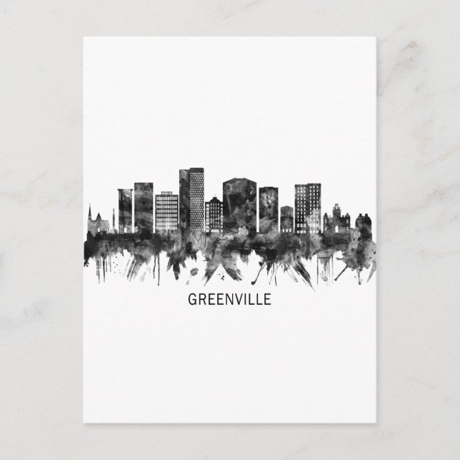 Greenville South Carolina Skyline BW Holiday Postcard (Front)