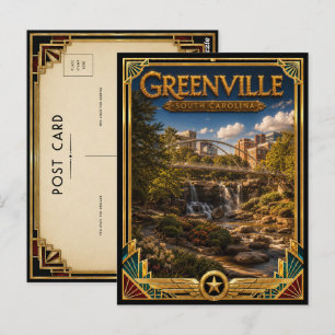Greenville South Carolina Vintage Art Deco Golden Postcard