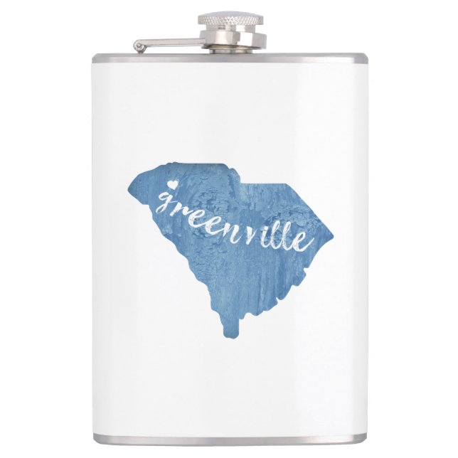 Greenville South Carolina Wood Grain Hip Flask (Front)