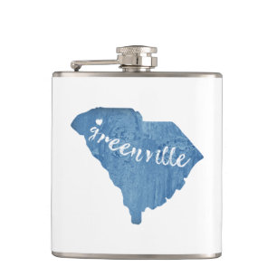 Greenville South Carolina Wood Grain Hip Flask