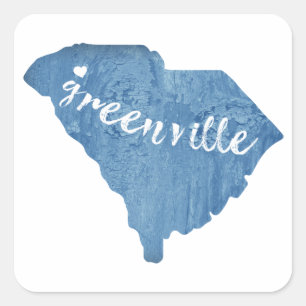 Greenville South Carolina Wood Grain Square Sticker
