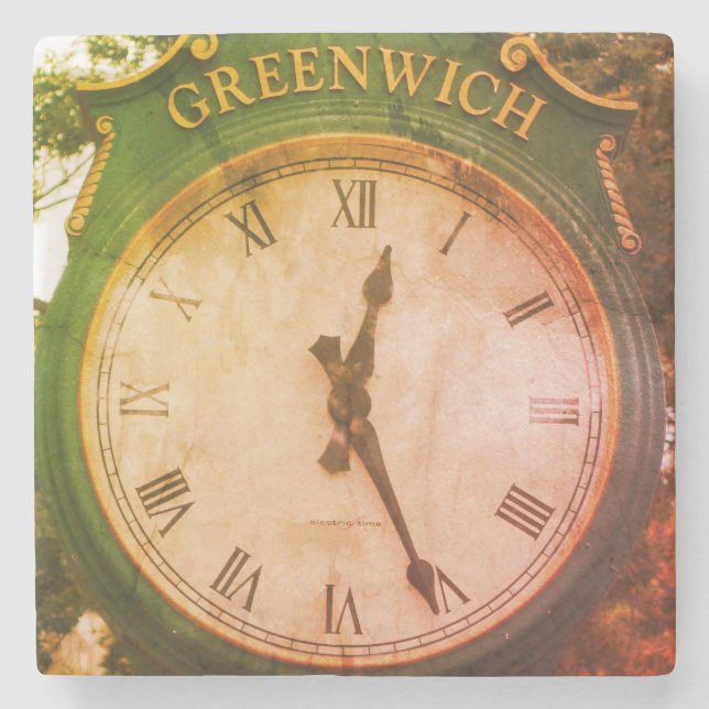 Greenwich Avenue Post Clock, Greenwich, CT Stone Coaster (Front)