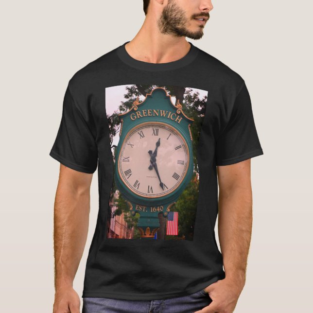 Greenwich Avenue Post Clock, Greenwich, CT T-Shirt (Front)