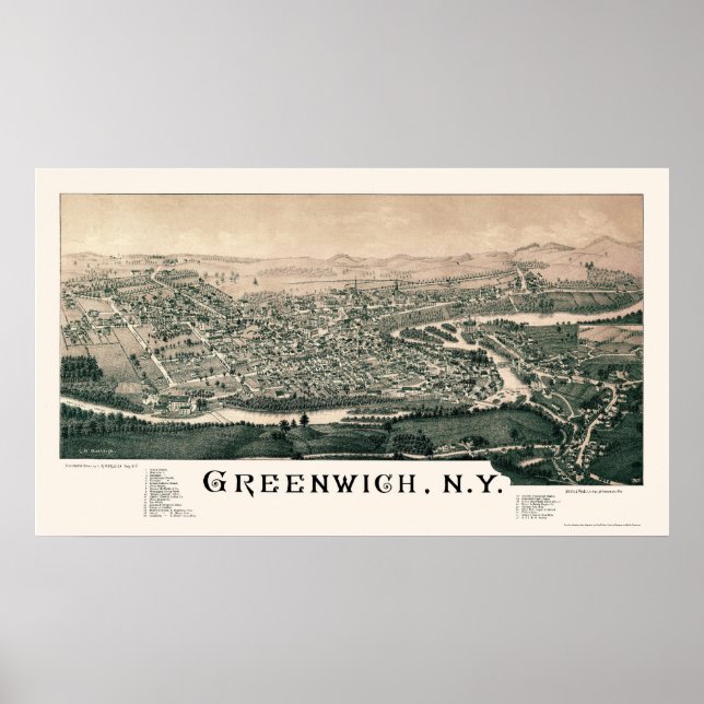 Greenwich, NY Panoramic Map - 1885 Poster (Front)