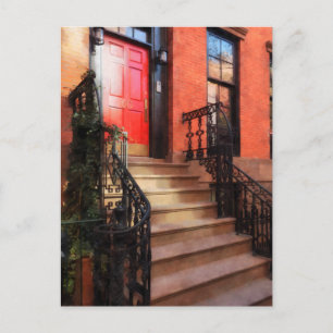 Greenwich Village Brownstone with Red Door Postcard