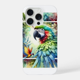 Greenwinged macaw in watercolor 010824AREF106 - Wa iPhone 15 Pro Case