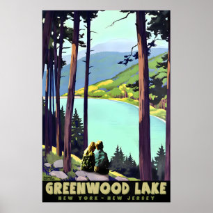 Greenwood Lake New York Jersey Girl and Boy Travel Poster