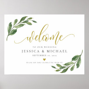Greeny Leaf calligraphy Welcome Wedding Sign