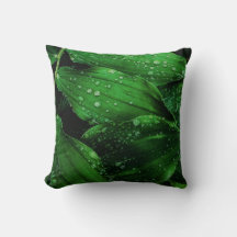 Greeny leaves in rain design throw pillow