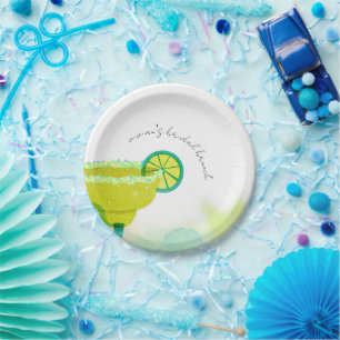 Greeny Watercolor Tacos & Tequila Bridal Shower Paper Plate