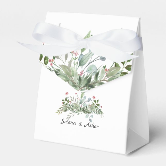 Greeny Wild Meadow Botanical Wedding Cake Favour Box (Front Side)