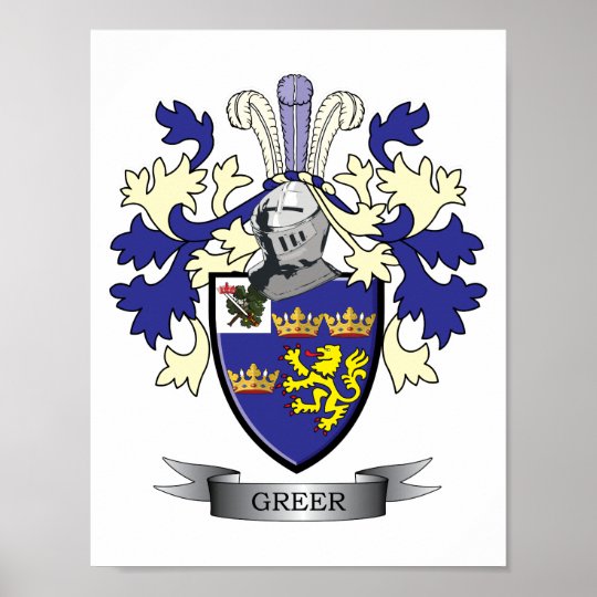 Greer Family Crest Coat of Arms Poster Zazzle.co.uk