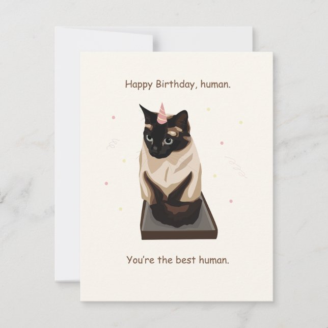 Greeting Birthday Card with Siamese Cat (Front)