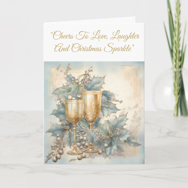 Greeting Card-Blue & Gold Christmas Elegance Card (Front)