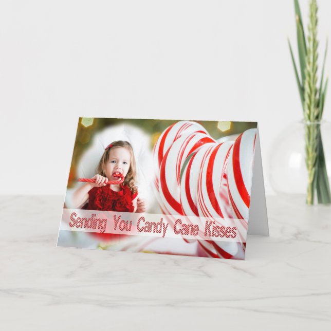 Greeting Card - Candy Cane Kisses Photo Frame (Front)
