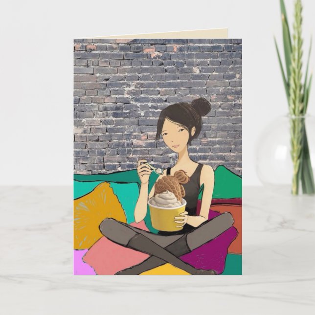 Greeting Card Cozy Ice Cream Girl (Front)