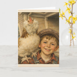 Greeting Card -Cute Boy With Chicken 
