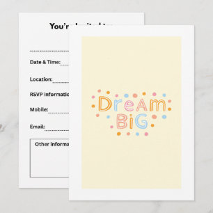 greeting card, dream big, cute invitation