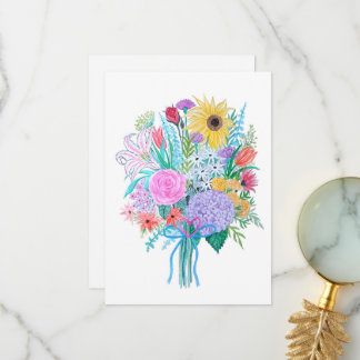 Greeting card, floral watercolor, blank inside thank you card