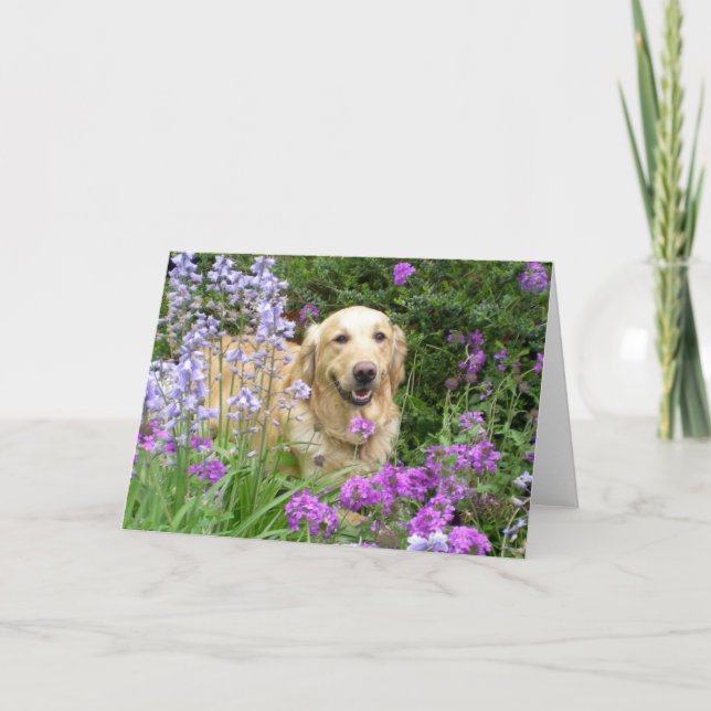 Greeting Card Golden Retriever in Flowers (Front)