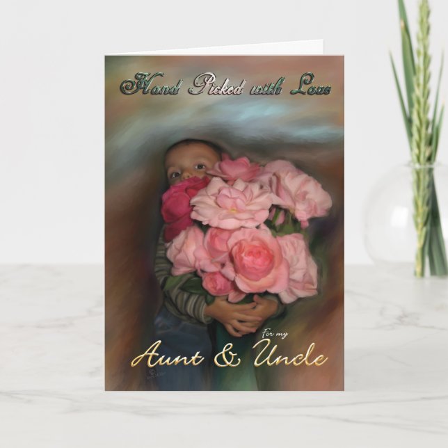 Greeting Card Happy Anniversary Aunt & Uncle Roses (Front)