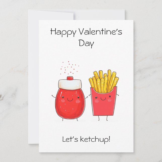 Greeting Card – Let’s Ketchup! Cute Ketchup Fries (Front)