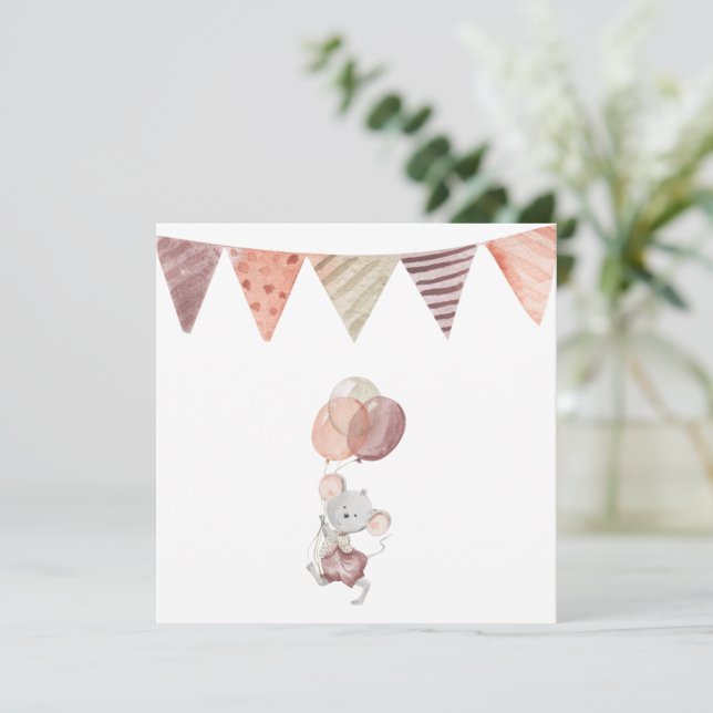 Greeting Card - Little Mouse With Balloons (Standing Front)