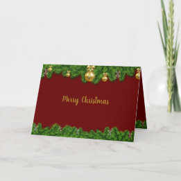 Greeting Card Merry Christmas Garland Red & Green