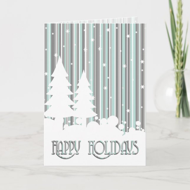 Greeting Card - Mint & Grey - Stars & Snow (Front)