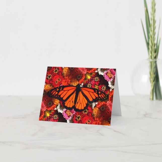 Greeting Card Monarch Butterfly Zinnias (Front)