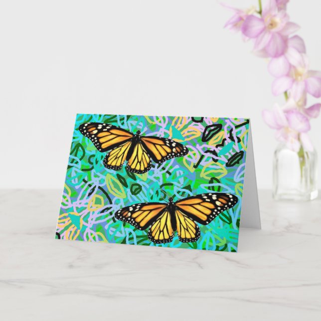 Greeting Card Monarchs/Abstract Neon Leaves (Orchid)