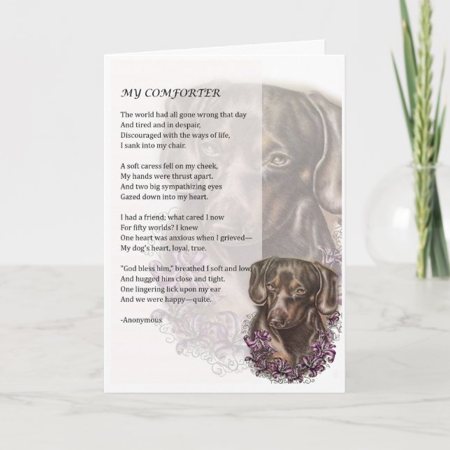 Greeting Card of Dachshund Dog Comforter Poetry (Front)