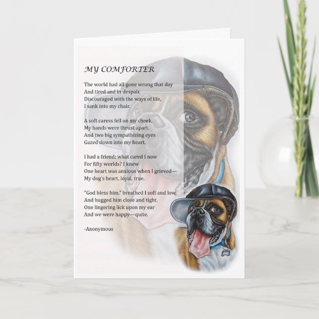 Greeting Card of Fun Boxer Dog Comforter Poem (Front)