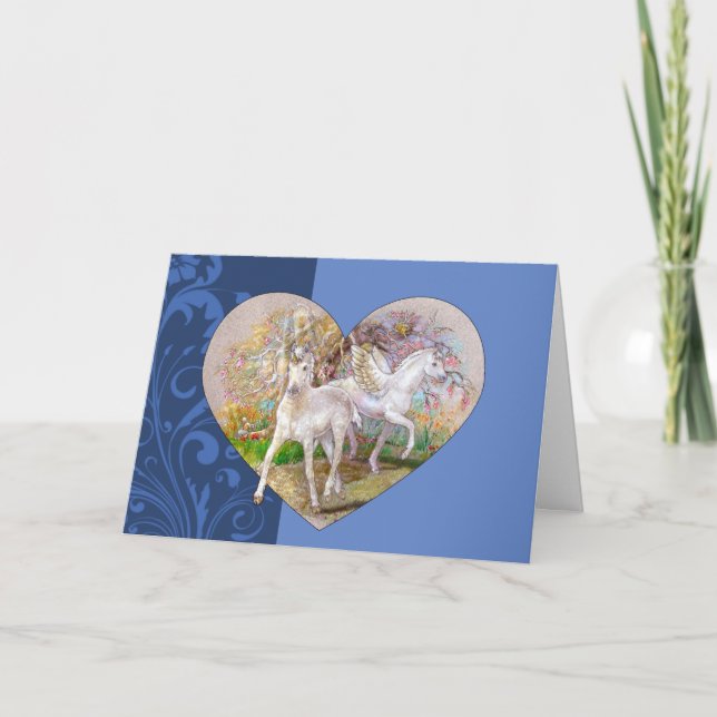 Greeting Card - Pegasus Unicorn Heart (Front)