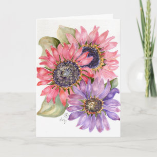 Greeting Card - Pink and Purple Sunflowers